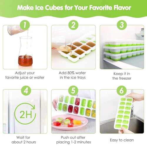 Image of Solitude Silicone Pop Up Square Ice Cube Tray with 14 Cavities for Freezer with Lid Easy Release Flexible Bottom, Stackable Tray, 100% BPA Free, Food Grade for Freezer, Cocktail (1 Piece)