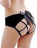 CinGr8 Women Sexy Panty Open Back Cage Tie Panties Briefs Underwear Satin Bows, Black, XXS/XS/S
