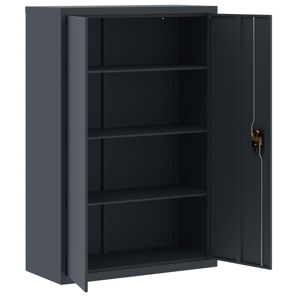 Armadio Classificatore in Acciaio con Serratura 90x40x180 cm | Mobile contenitore da ufficio e studio con 3 ripiani regolabili e struttura robusta in metallo verniciato antracite.