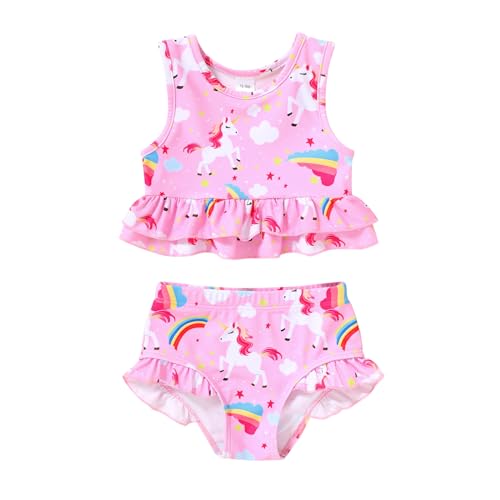Image of YOUNGER TREE Toddler Baby Girls Summer Swimsuit Sleeveless Striped Swimwear Two-Piece Suit Beach Bikini