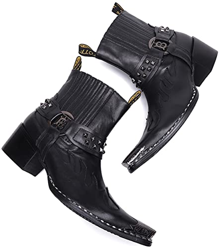 Santimon Hight-Top Metal Pointed Toe Leather Casual Ankle Chelsea Boots Dress For Men Party Fashion Western Wedding Cowboy Ballroom Rock Singer Black 12 Us #TOP6