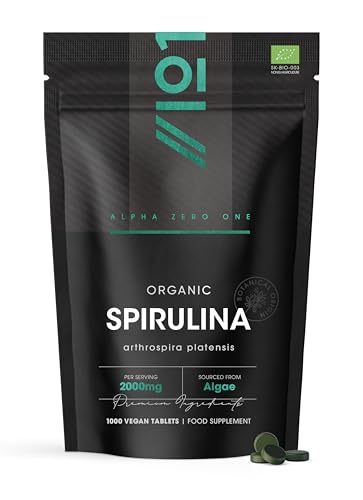 Image of Organic Spirulina 1000mg | 1000 Vegan Tablets - Pure Supplement Formula with No Additives – Certified Organic - By Alpha01