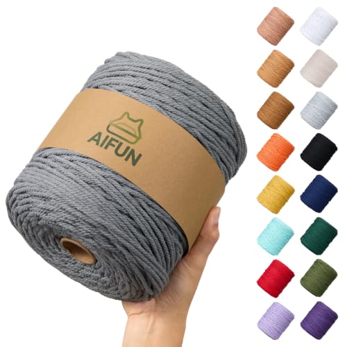 AIFUN Macrame Cord 5mm X 328yd Gray Cotton String Macrame Supplies