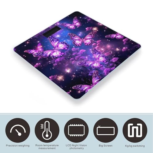 Báscula digital baño mariposa morada vidrio templado miniatura 3