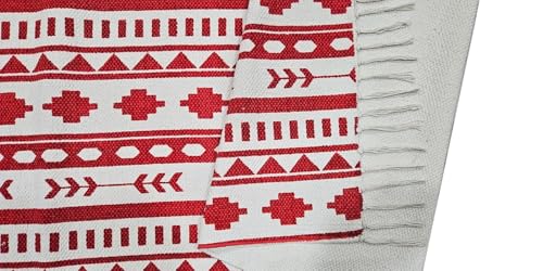 Image of SAGON 2x5 Ft Printed Runner Carpet - Cotton Bedside Rug for Bedroom & Living Room (Red Arrow Geomatric)