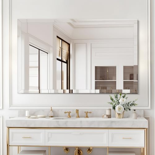 TITAMEG 30x40 Inch Frameless Wall Mirror with 1" Beveled Edge, Frameless Rectangle Mirror for Bathroom, Vanity, Living Room