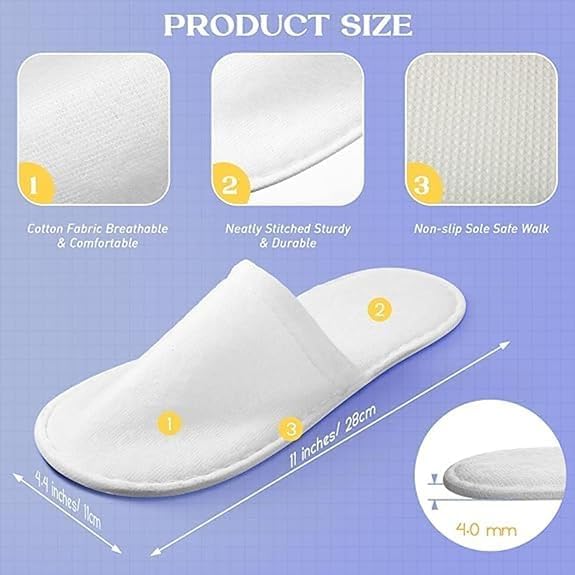 Image of Kalpana's White Spa Slippers - Disposable Cotton Slippers, Closed Toe, Non-Slip Sole, for Women & Men - Hotel, Guest, Travel, Salon, Party, Spa, Pedicure Use (Pack of 1)