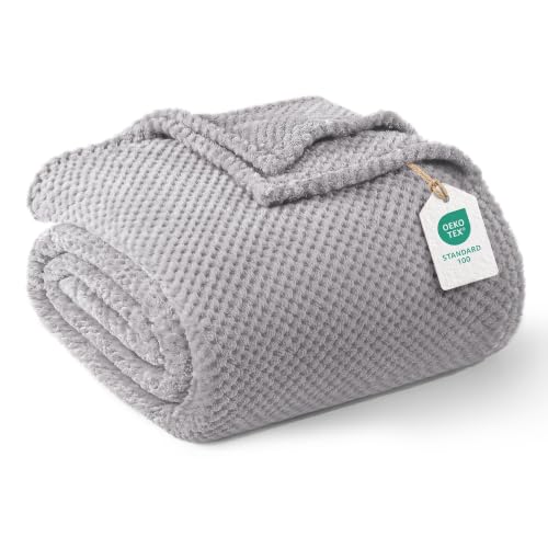 Exclusivo Mezcla Soft Waffle Fleece Bed Blanket Twin Size, Light Grey