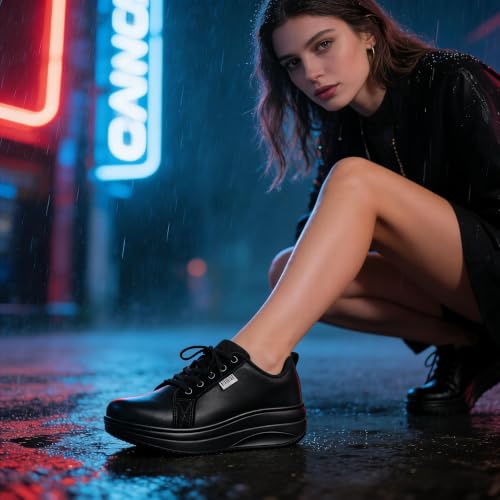 Image of RUIDENG Platform Sneakers for Women Walking All Day | Slip Resistant Work Shoes for Women Comfortable | 2 Inch Thick Wedge Rocker Bottom