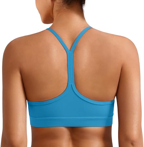 Image of Padded Y-Back Sports Bra for Women - Racerback Low Impact Spaghetti Strap for Yoga Workout Top RoyalBlue