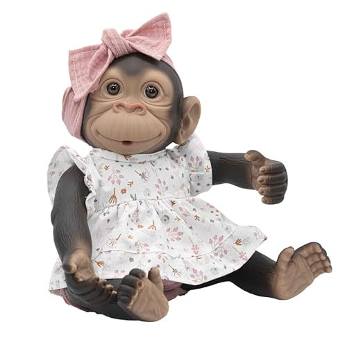 Mono Chimpancé Gorila Bebé Reborn 40cm - Vestido Rosa con Caja de Regalo