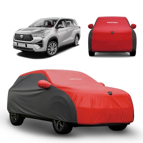 Image of PROTEGO Prime Series India's 1st Anti-Tear Car Cover for Toyota Innova | Heavy-Duty, Custom Fit, All Weather Protection | 100% Waterproof, Windproof & Hail Resistant | 2-Year Warranty | Red + Black