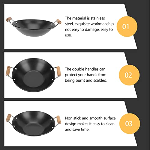 Wok de acero inoxidable con mango de madera miniatura 4