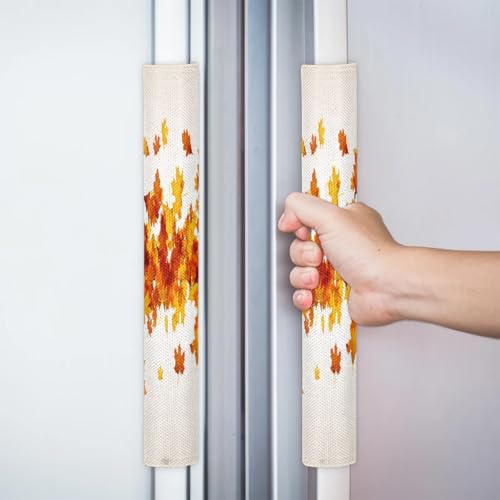 Image of Pardick Fall Maple Leaves Refrigerator Door Handle Covers Set of 2 Washable Fridge Dishwasher Mocrowave Oven Door Decor Protector Handle Cover Kitchen Appliance Decorative