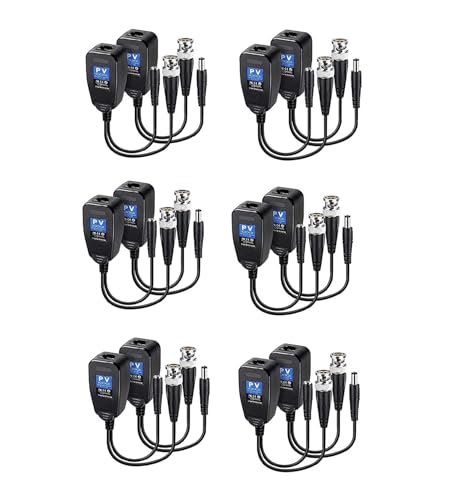 Image of COOLCOLD 8MP Passive Video Balun Transceiver | BNC + DC to RJ45 Network Transceiver Cat5 /Cat6 Adapter | AHD /TVI /CVI /CVBS for 1080p /4K CCTV DVR Security Camera System (Black, 6 Pair)