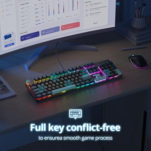 Image of surmen Full Size Creamy Keyboard with Number Pad, 104 Keys RGB Wired Mechanical Gaming Keyboard Backlit with PBT Keycaps Linear Red Switch for Laptop Desktop PC Gamers(104 Monster B)