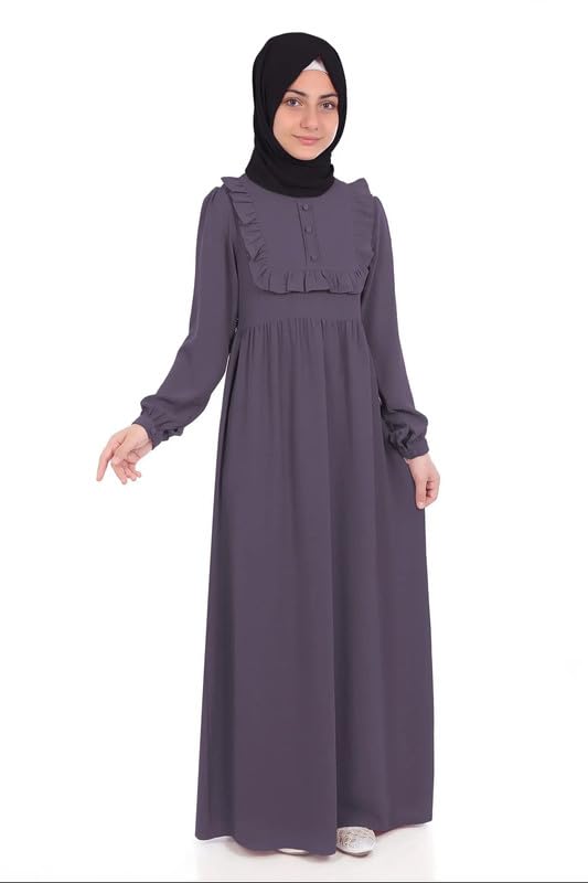 Muslim ClosetAbaya for Young Girls Age Below 14 Years | Kids Abaya with Ruffled Design over chest | Baby Girl Burqa Design (MC-KRFL001)