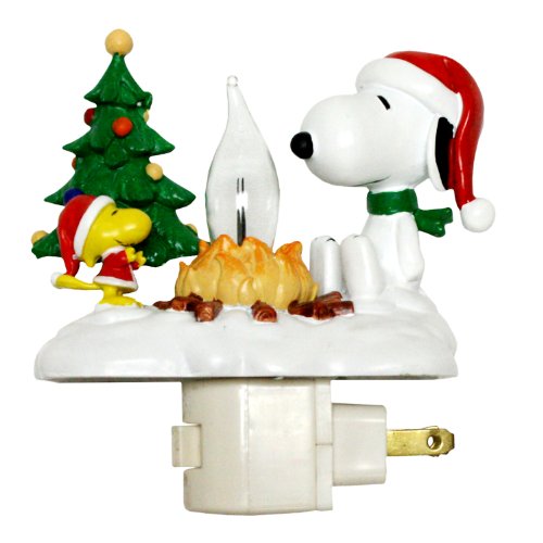 Snoopy-By-Camp-Fire-45-Inch-Polyresin-Swivel-Plug-Flickering-Night-Light