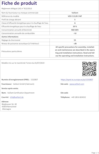 Vaillant elektronischer Durchlauferhitzer, VED exclusive 21/8, druckfest, 21kW, 400V, gradgenaue Auslauftemperatur, stufenlos einstellbar, Grafikdisplay, 0010023747