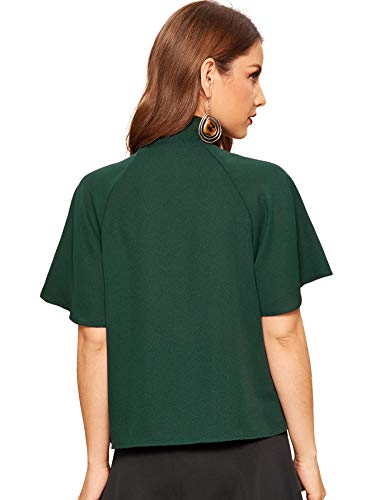 Shein Women's Casual Side Bow Tie Neck Short Sleeve Blouse Shirt Top Medium Dark Green #TOP2
