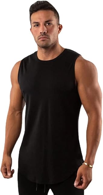 Mens Running Workout Tank Top Casual Round Neck Sleeveless Shirt Loose Athletic Tee Shirts