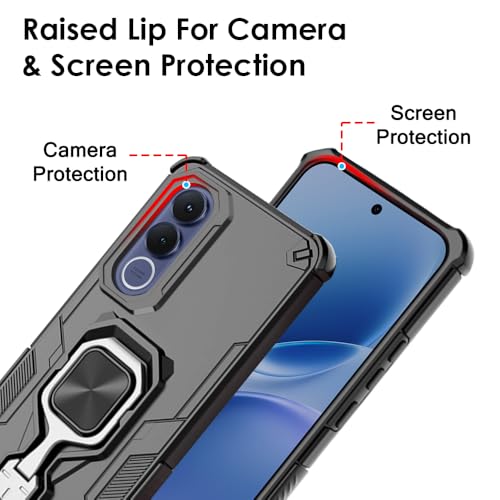 Image of TheGiftKart Tough Armor Bumper Back Case Cover for Vivo V70 FE 5G | Ring Holder & Kickstand in-Built | 360 Degree Protection Back Case Cover for Vivo V70 FE 5G (PC & TPU, Black)