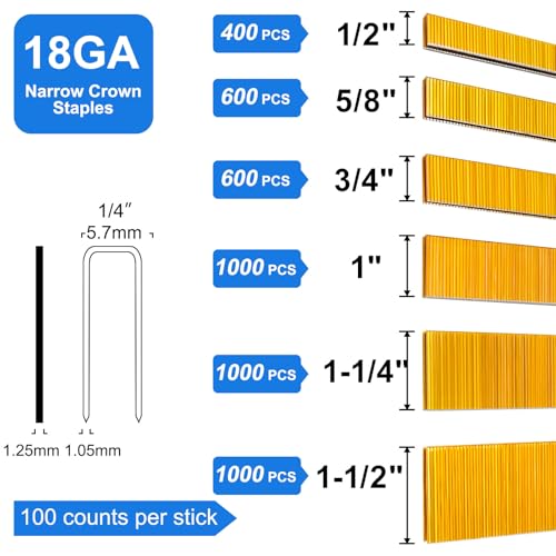 Image of 18GA 1 /4 inch Crown Staples 1 /2 inch,5 /8 inch,3 /4 inch,1 inch,1-1 /4 inch,1-1 /2 inch,4600 PCS | Galvanized Coating Resists Rust for Indoor Woodworking & Decoration for 18GA 1 /4 inch Crown Electric Staplers and Staple Guns