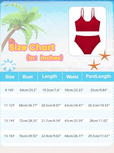 Image of Girl's 2 Piece Swimsuit Solid Spaghetti Strap Bikini Sets Beach Bathing Suit Swimwear for Teen Girls