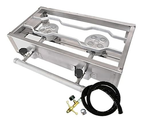 Fogão Inox Fogareiro A Gás Duas Bocas + Chapa Bife E Kit Gás