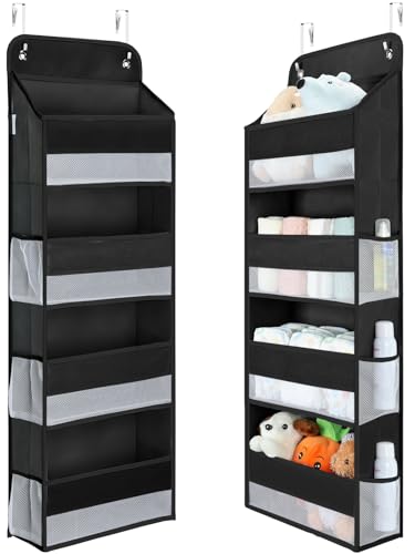 Image of Yecaye 1 Pack Over the Door Organizer, 35.2lbs Load Toy Stuffed Animal Storage, Large Capacity Swing-proof Hanging Bathroom Organizers and Storage for Nursery Newborn Baby Essential Stuff Black