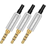 SYRNARN 3.5mm Replacement Repair Jack Plug 3.5 TRRS Stereo Male 4 Pole 1/8' 3.5 Solder Type DIY Audio Cable Connector for Headphone Headset Earphone Microphone Wires Repair (Grey Black Tail)