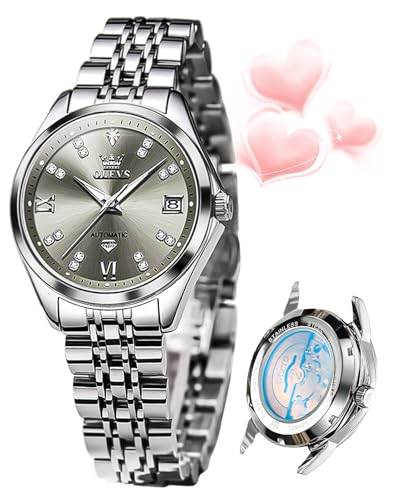 Image of OLEVS Womens Automatic Watch Diamond Luxury Date Ladies Dress Classic Self Winding Wrist Watches