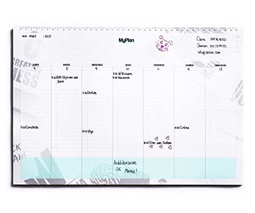 Planificateur Hebdomadaire de Table - Organiseur A3 détachable - Planner Agenda des rendez-vous et engagements