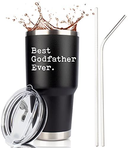 JENVIO Godfather Gifts | 30 Ounce Insulated Stainless Steel Tumbler/Mug with Lid and Straws from Godchild | Coffee Cup for Godparent | By JENVIO