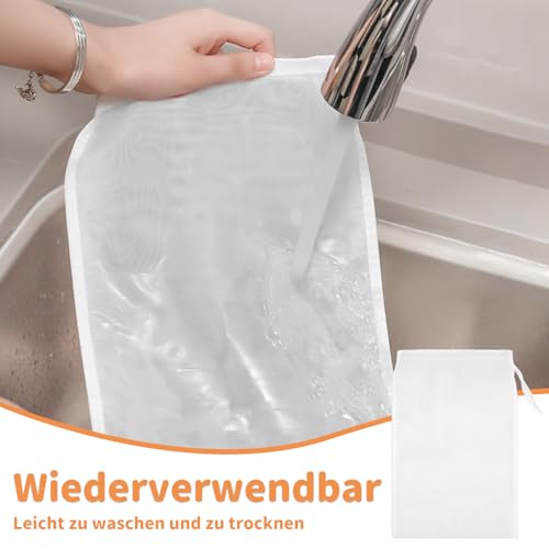 12 Stück Nussmilchbeutel, 20x30 cm Wiederverwendbare Passiertücher aus Feinmaschigem Nylon, Käsetuch mit Kordelzug für Lebensmittel, für Nussmilch, Käse, Saft, Kaffee, Joghurt
