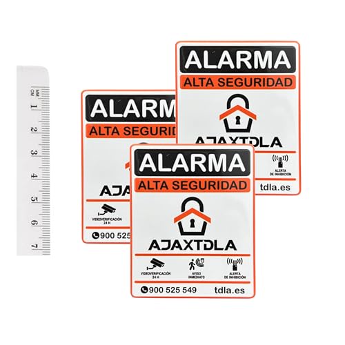 NO PARECE REAL, LO ES Disuasorio Alarma. 3 Etiquetas adhesivas de ALUMINIO resistente agua. Cartel PUERTA VENTANA BUZON - Naranja