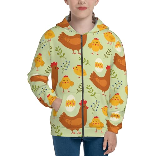 Cute Chicken and Chicks Kids Pullover Hoodies Boys Zip Up Sweatshirts Girls Athletic Clothes with Pocket3