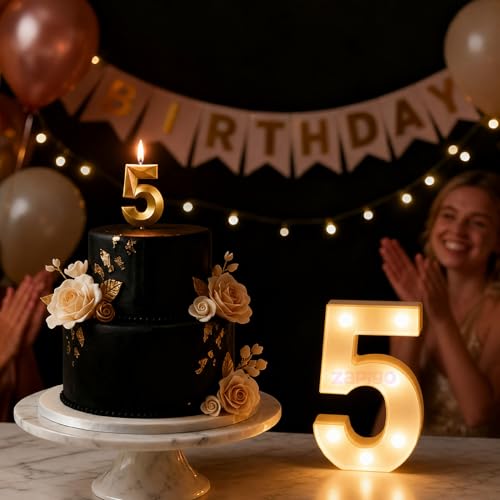 Image of Balloonistics LED Marquee Number 5 Light - Cordless Battery-Operated Light Up Number Sign for 5th Birthday, Anniversary, Wedding & Party Decoration, Table or Wall Display