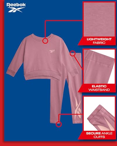 Reebok Toddler Girls Pants Set - 2 Piece Cozy Fleece Crewneck Sweatshirt and Girls Leggings for Toddlers and Little Kids2