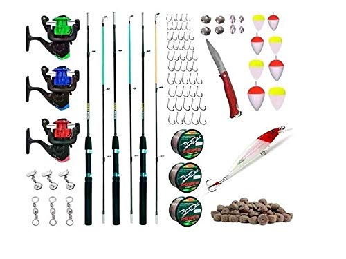 Kit Pescaria Completa 3 Vara 3 Molinete + Itens