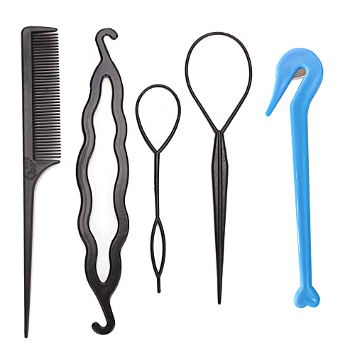 5 pcs hair braiding tools.2pcs French Braid Tool Loop for Hair Styling,1 pcs Hair Bands Remover Elastic Hair Ties Cutter,1 pcs comb