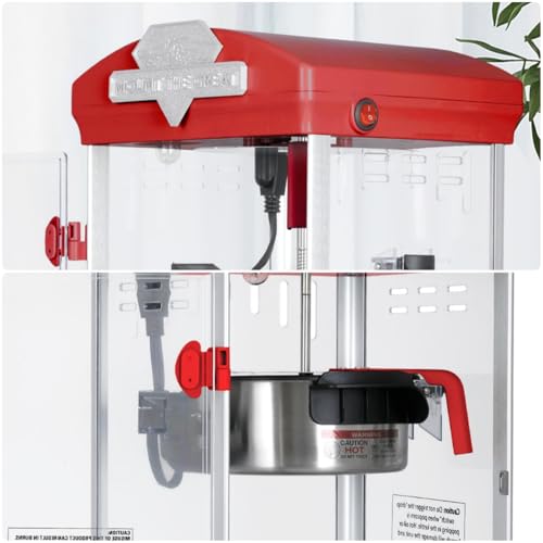Image of Commercial Popcorn Machine, 8 Oz Portable Popcorn Makers with Warming Deck, Tabletop Pop Corn Popper with Measuring Cup and Spoon, for Home, Birthday Parties, Theater, School Events, Red