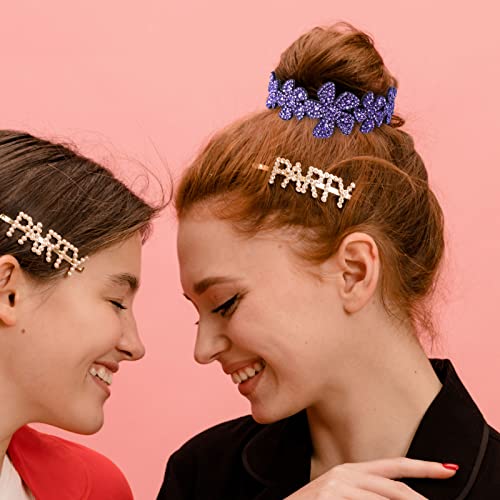 2 Piezas Pinzas para el Cabello con Flores de Cristal para Coleta y Moño, Rosado y Violeta miniatura 4