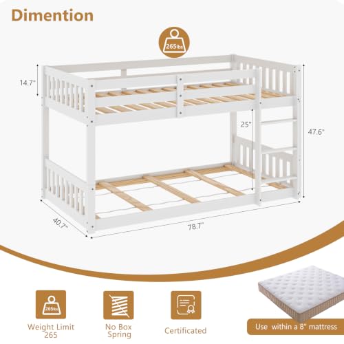 JOYMOR Solid Wood Low Twin Bunk Bed