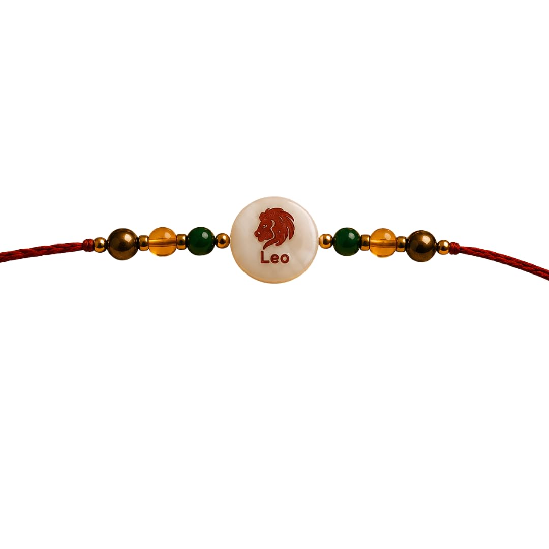 Leo Zodiac Rakhi with Pyrite, Citrine & Green Jade Beads | Handmade Astrology Rakhi | Raksha Bandhan Gift for Brother-image-28