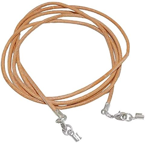 unbespielt Leather Cord Necklace for Pendant Natural Brown Men Women 2 x Lobster Clasp Silver Colored 1 m x 2 mm Shortenable Cover