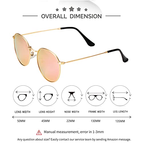 Image of Kursan Small Round Metal Polarized Sunglasses for Men Women Mirrored Lens Classic Circle Sun Glasses