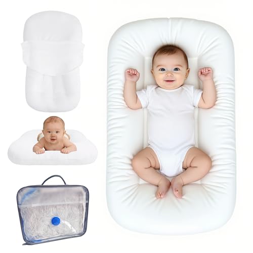 Image of Baby Lounger for Infants Babies 0-24 Months, Bionic Organic Lounger, Soft Cotton Breathable Infant Floor Seats & Loungers for Newborn Baby Shower Gifts (White)