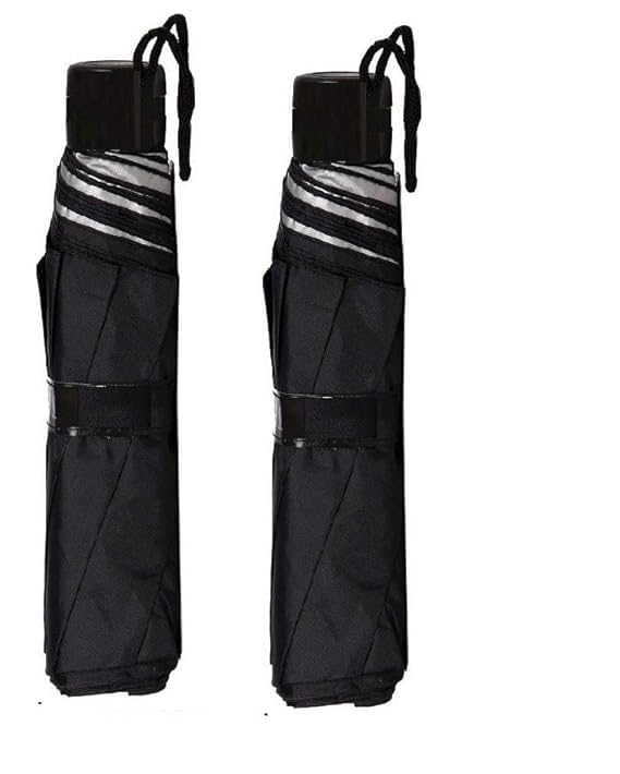 3 Fold Manual Umbrella Black Silver with UV Coating | Compact Foldable Waterproof & Windproof Umbrella for Men & Women | Lightweight Travel Friendly, Sun & Rain Protection Pack of 2-image-21