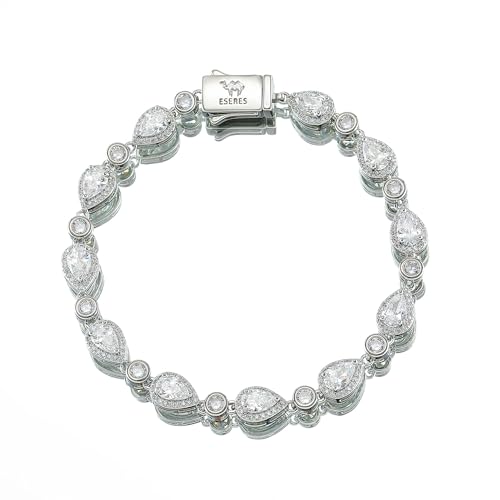 Eseres Tennis Bracelets for Women 7in Gold Plated Bracelet for Men Round Zircon Silver Tennis Bracelet Classic Hip Hop Hand Chain Jewelry Gift